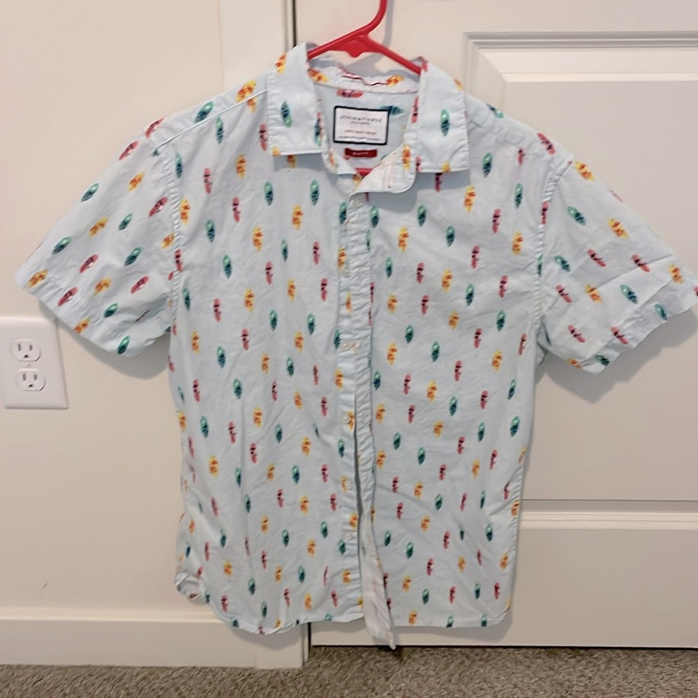 Denim and Flower blue summer shirt with beach boards